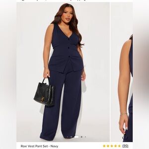 Fashion Nova Navy Wide Leg Vest Pant Set
